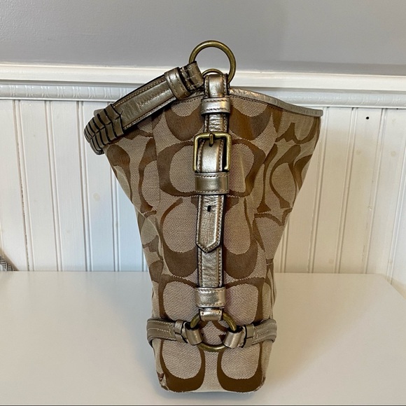 Coach Signature Print Hobo Bag - Tan and Bronze - Picture 6 of 13